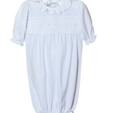 Smocked Baby Gown for Girl in White Knit