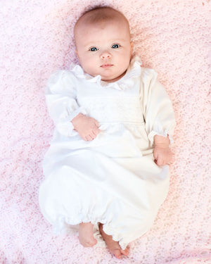 Smocked Baby Gown for Girl in White Knit