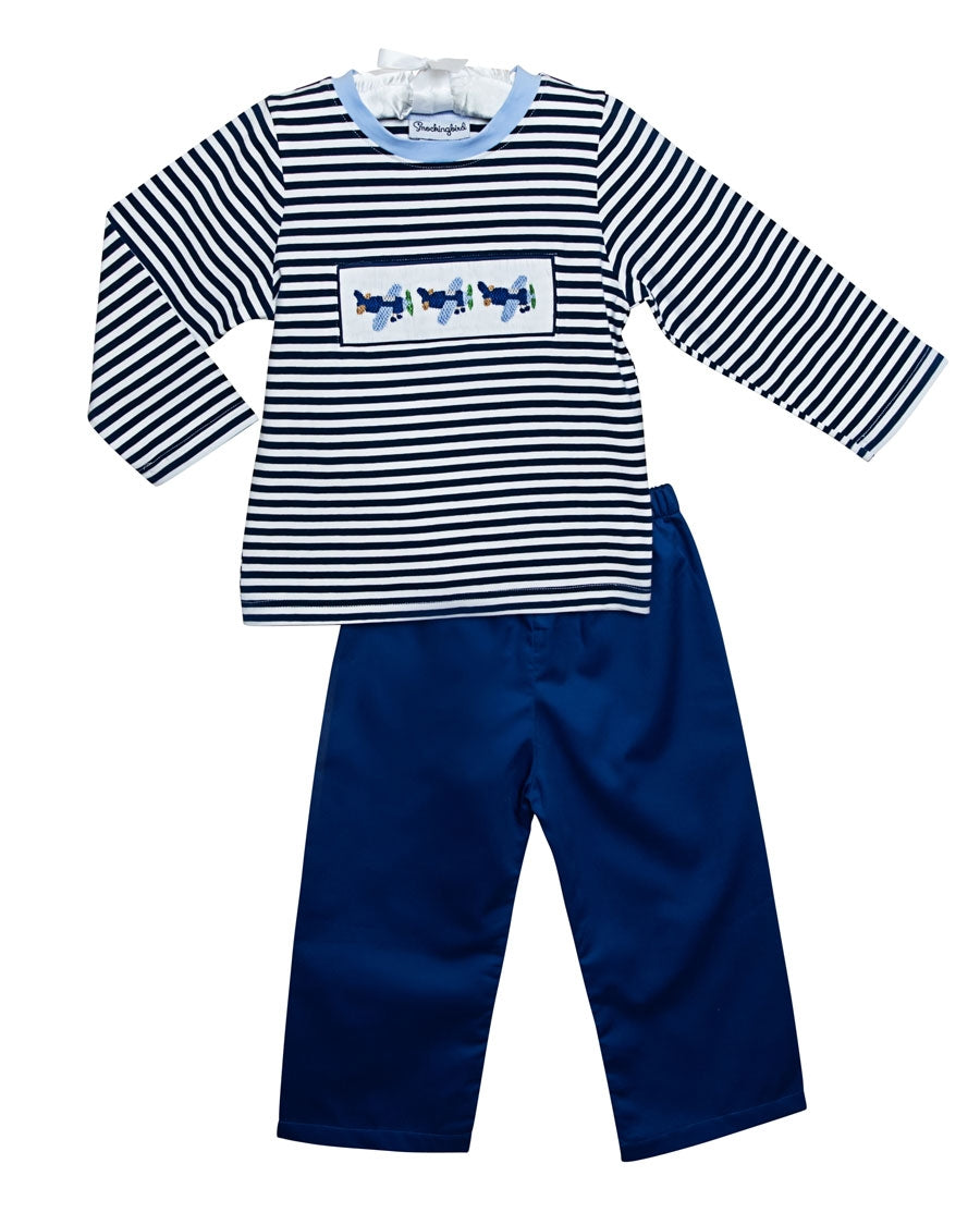 Airplanes Smocked Striped Knit Pants Set
